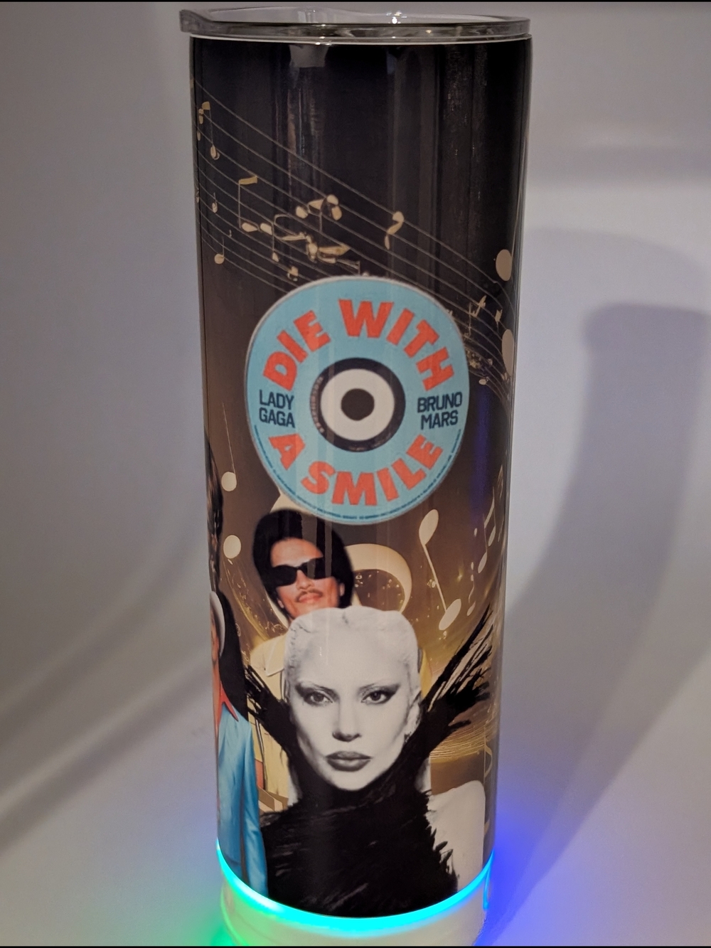 Die With a Smile Lady Gaga & Bruno Mars Tall Bluetooth Audio Tumbler -Brandnew-
